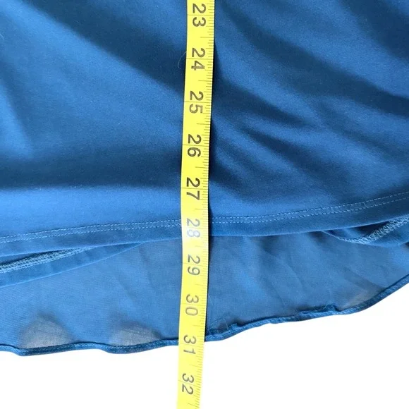 Susan Graver Teal Blue Tie Neck Mixed Media Chiffon Hem Tunic Top XL - Picture 5 of 7